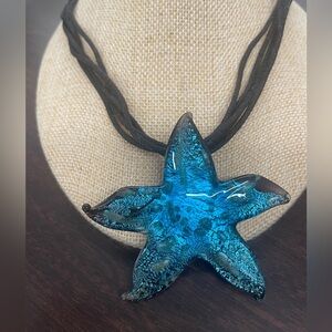 NWOT Blue Glass Starfish Necklace